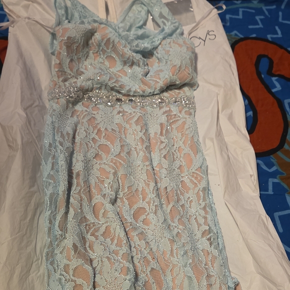 Macy's Light Blue Lace Prom Dress+COVER - Picture 3 of 3